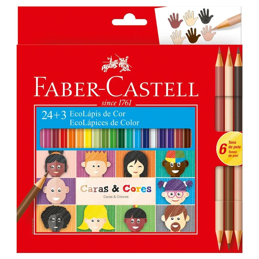 Lapis De Cor Ecolapis Caras & Cores C/24 Cores + 6 tons de pele- Cores - Faber Castell
