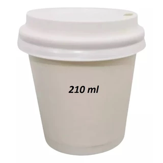 Copo Papel 210ml Com Tampa Bico P/ Café Capuccino Chá 50 Un