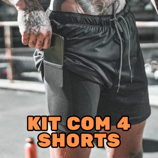 Kit De 4 Shorts 2 Em 1 Masculino Dry Fit Para Academia Com Bolso Interno E suporte Para Toalha