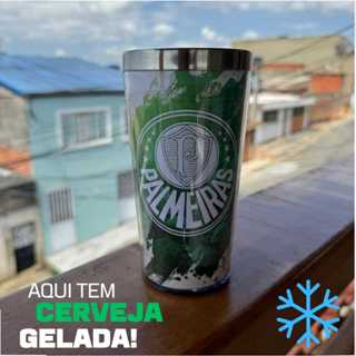 Copo Térmico Personalizado Inox Interno Palmeiras Alviverde Verdão 450 ml Cerveja, Chopp