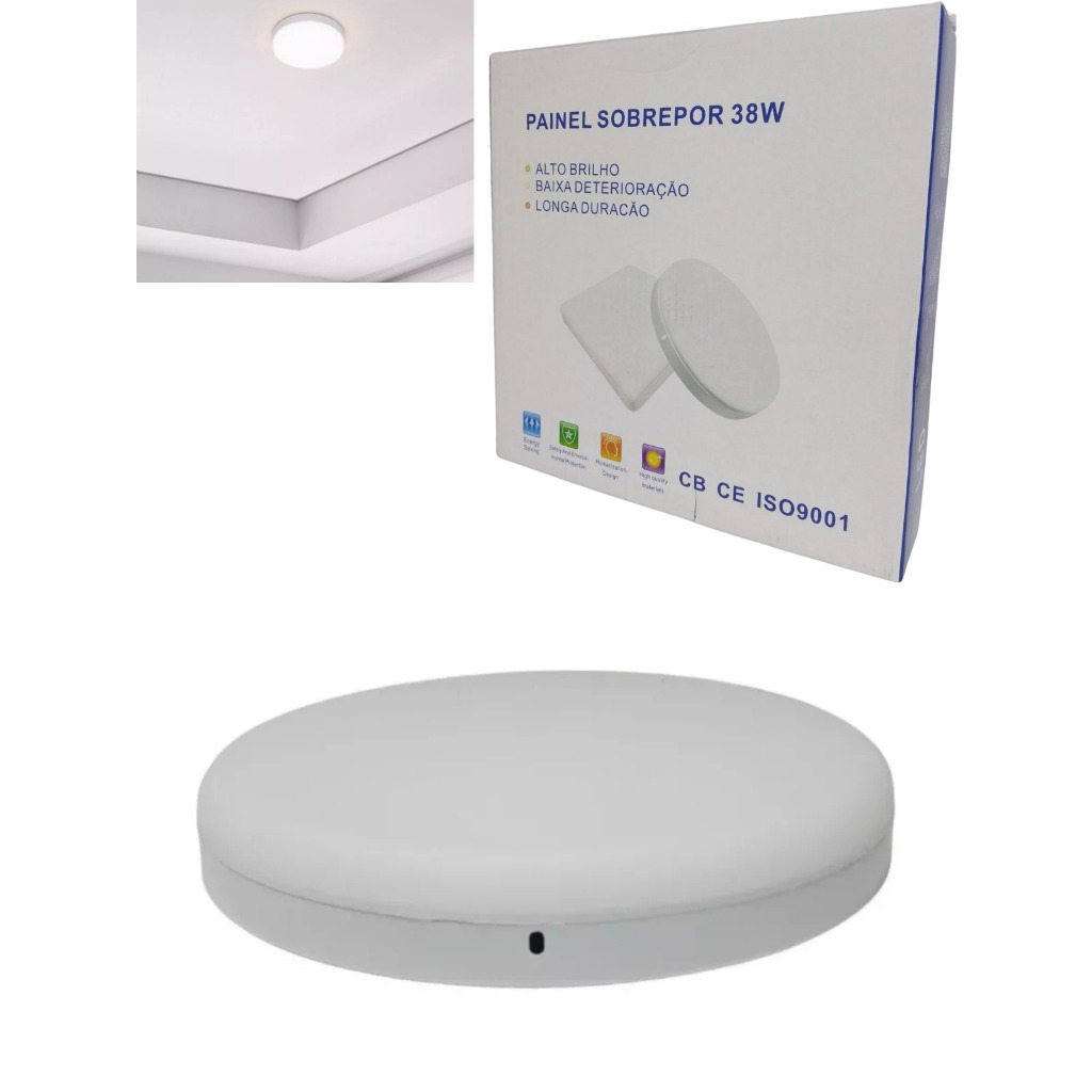 Plafon Led Borda Infinita 38W Sobrepor Bivolt Redondo Branco Frio 6500k 22CM