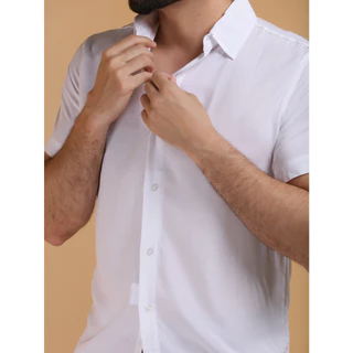 Camisa Social lisa Manga Curta básica Masculina Havaiana Verão 2024