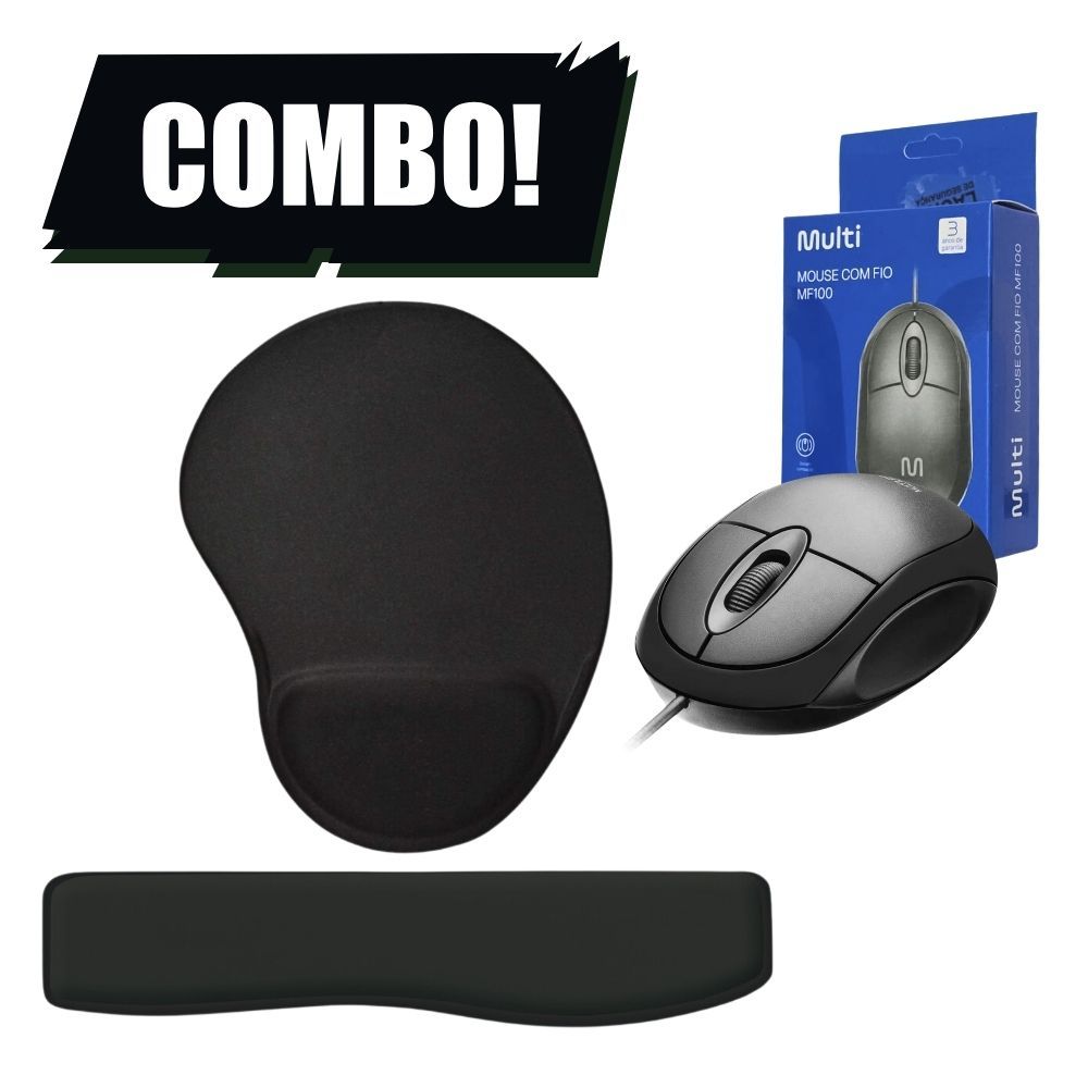 Combo Kit Mouse Barato Preto Multilaser - MO300 + MousePad Ergonômico ...