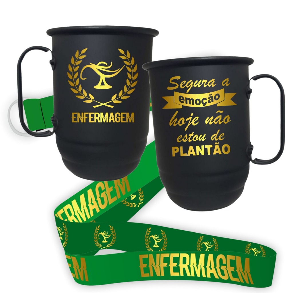 Caneca de alumínio 500ml com tirante personalizado- ENFERMAGEM