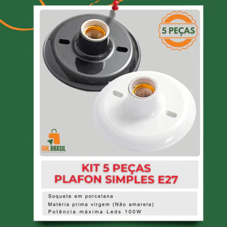 Kit 5 Luminarias Plafonier Plafon Redondo Lampada Teto E27 Soquete Bocal De Porcelana Bivolt 100w Decoraçao Simples Elegante Minimalista Para Quarto Cozinha Sala Varanda Escritorio Presente Mae Esposa Avo