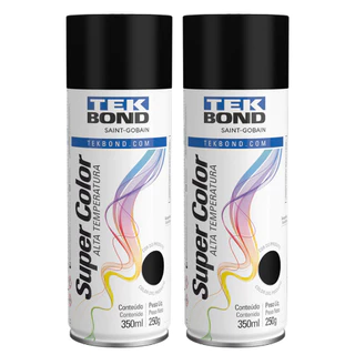 2 Tinta Spray Preto Brilhante Super Color Uso Geral 350ml/250g Tek Bond