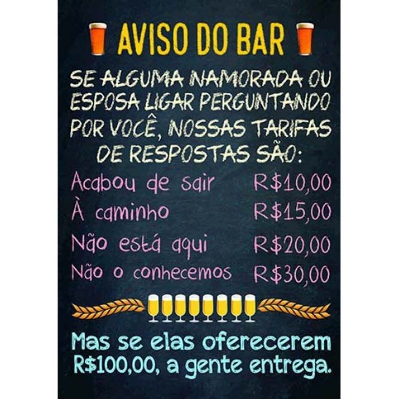 Placa decorativa aviso de bar bebida buteco frase alta qualidade