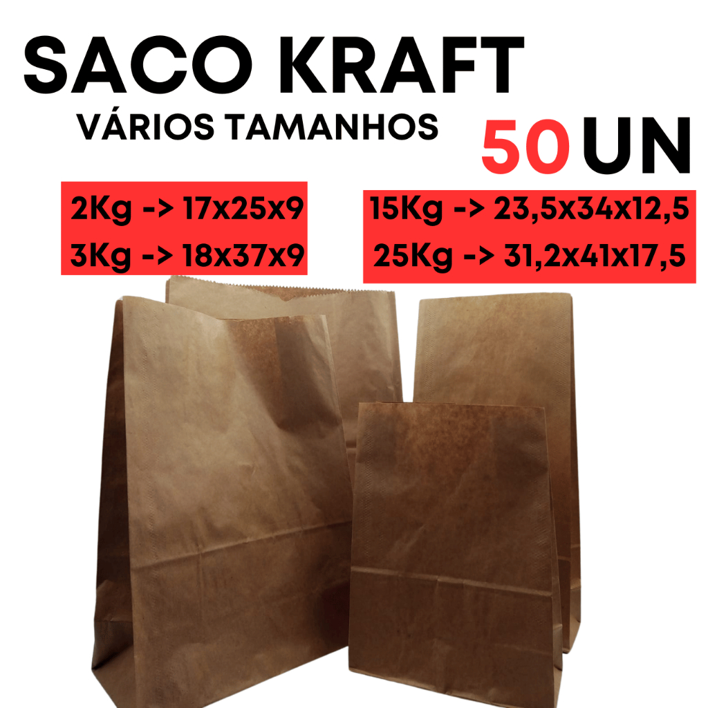 Saco Delivery Sacola Kraft Embalagem Ifood Pacote com 50 unidades