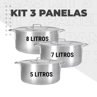 Kit Panela de Alumínio para Feijoada 3 Peças Caçarola - Jogo de Panelas Grande para Caldo