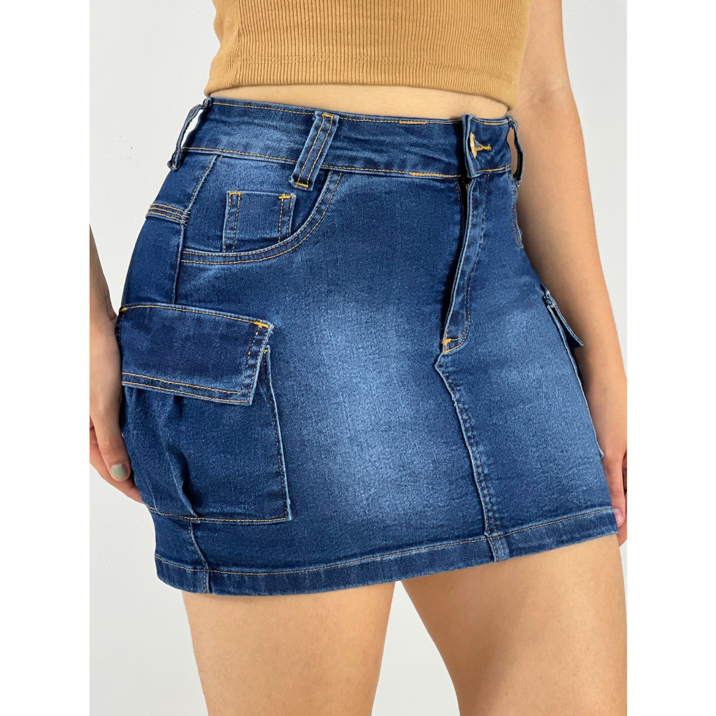 Mini Saia Jeans Com Elastano | Shopee Brasil