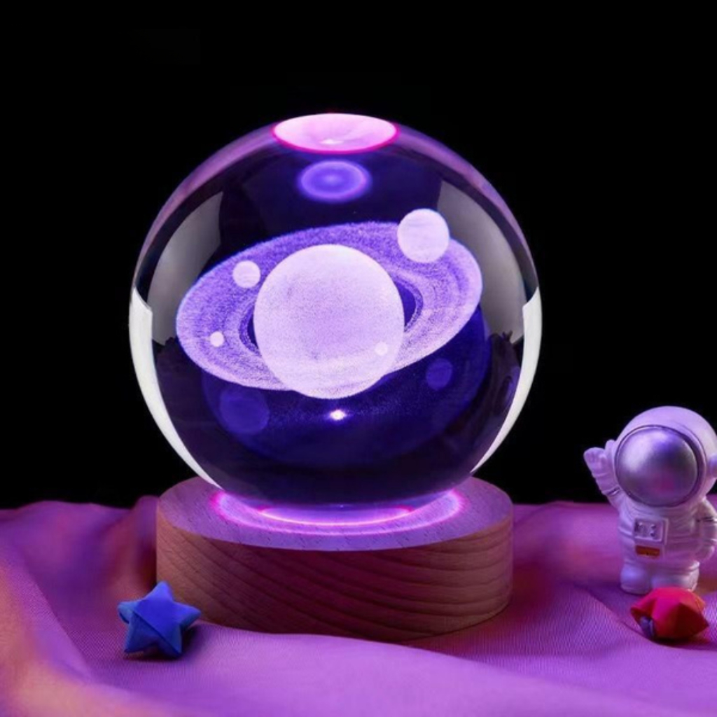 Luminária Bola Esfera Cristal De Mesa Planeta Terra Galáxia Sistema Solar