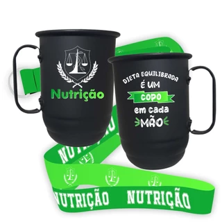 Caneca de alumínio 500ml personalizada com tirante- NUTRIÇÃO