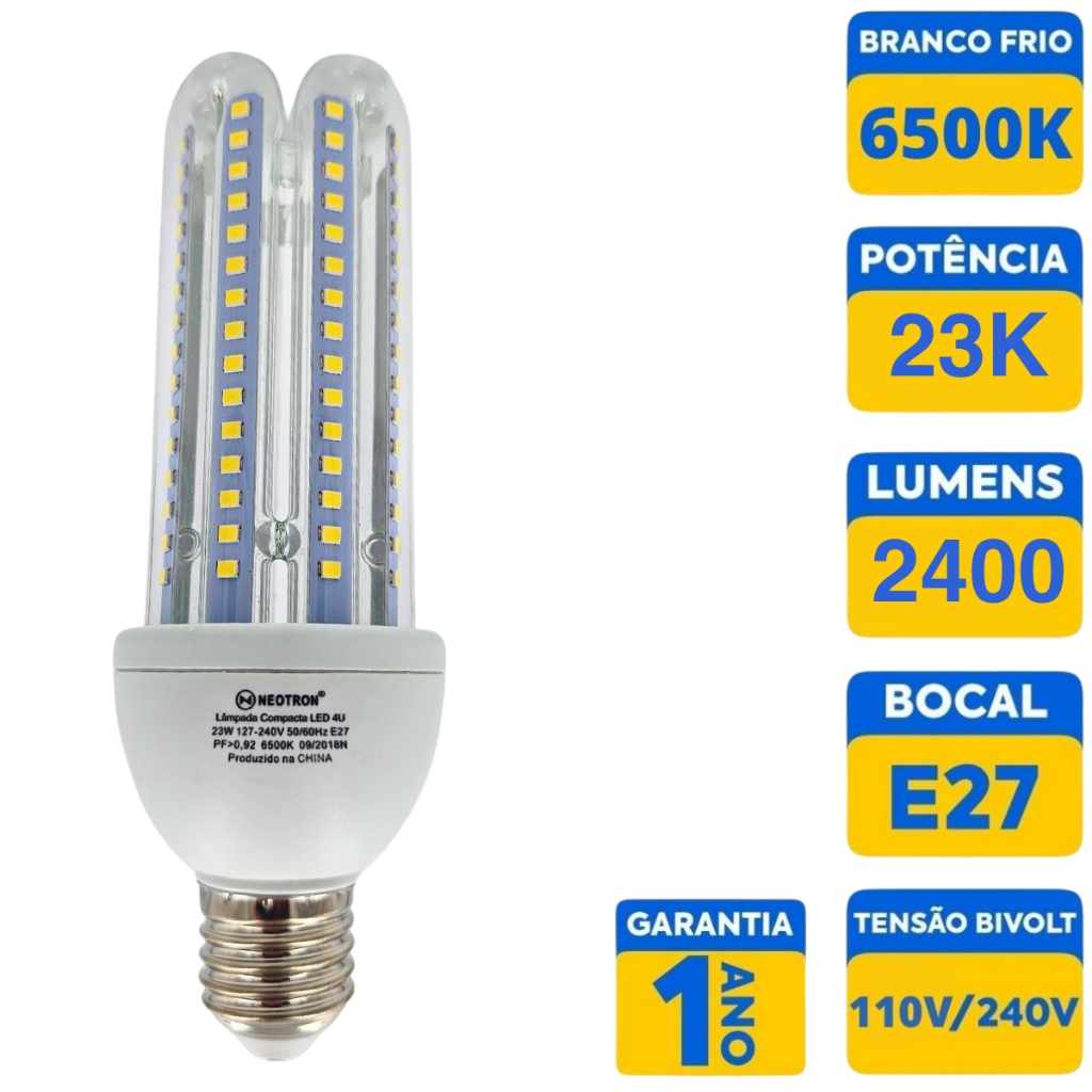 Lâmpada Led Compacta 23W 6500K Luz Branca Fria Bivolt Forte p/ Casa ...