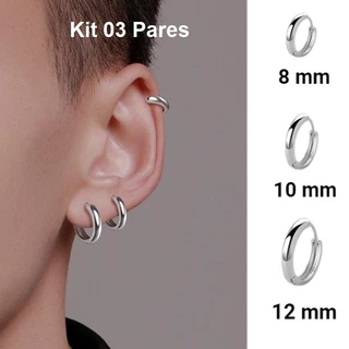 Kit 3 Par Brinco Aço Inox Argola Punk Rock Círculo Unisex