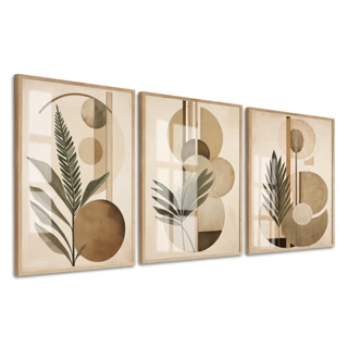 Kit 3 Quadros Decorativos Abstrato Tons Nude Moldura e Vidro Sala Quarto Recepção