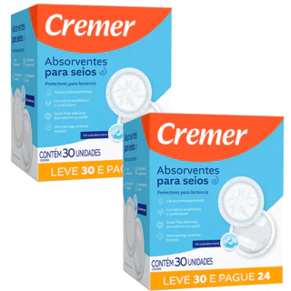 Absorvente para seios Cremer leve 60 pague 48 - Kit 2 caixas