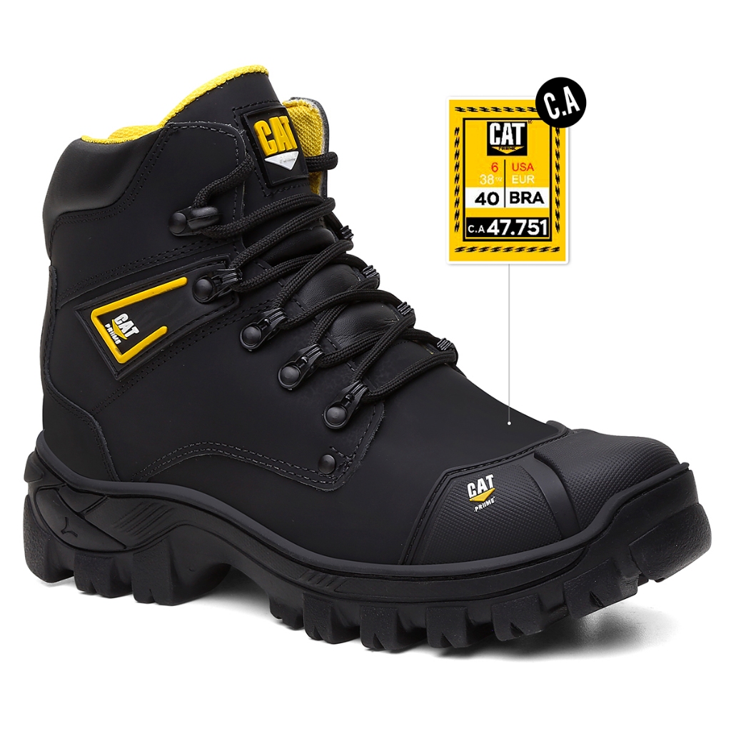 Bota Caterpillar Masculino Couro Legitimo Reforçada Antiderrapante + Palmilha Gel