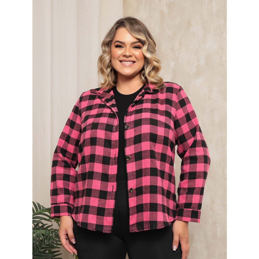 Camisa xadrez feminina 2024 flanelada plus size