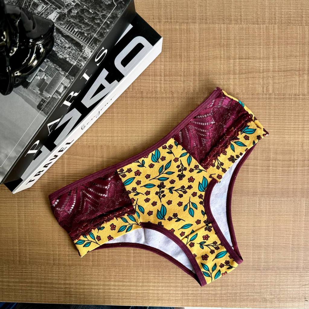 Calcinha Cotton Estampada Lateral Dupla Conforto Feminina