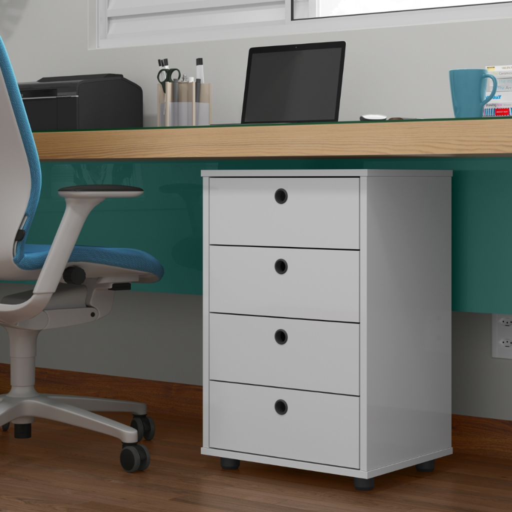 Gaveteiro organizador Escritório Home Office 4 Gavetas e Sapatas plásticas Cores
