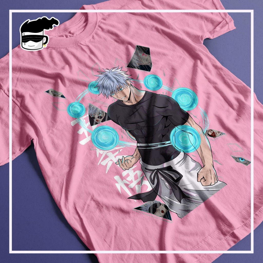 Camiseta Satoru Gojo Unissex Camisa Anime Jujutsu Kaisen Rosa