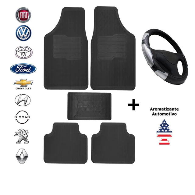 Tapete de Carro + Capa de Volante Universal Todos as Marcas e Modelos