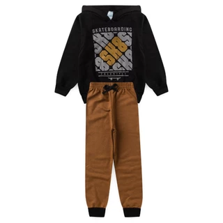 Conjunto Moletom Flanelado Infantil Maculino Blusa Com Capuz E Calça de Menino 2 ao 14 Inverno L05