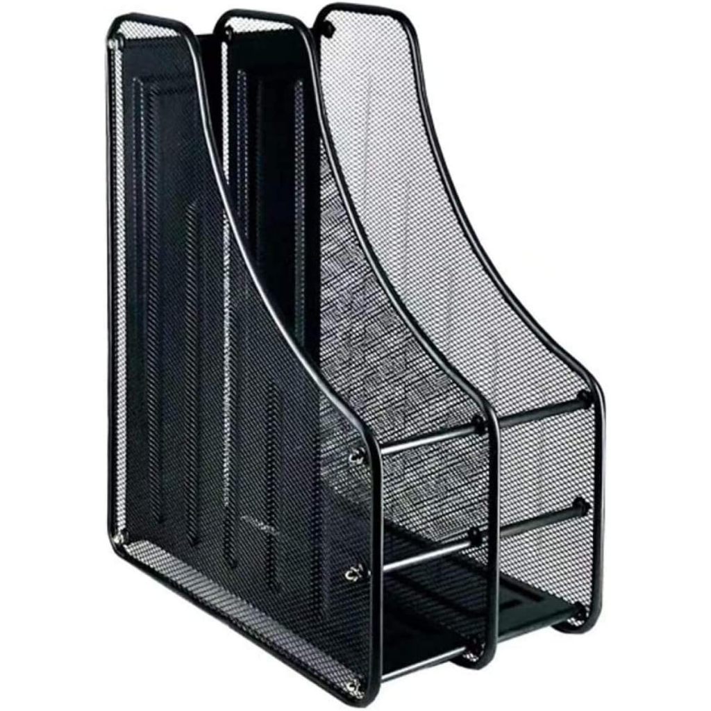 Cesto de metal para mesa com 2 compartimentos, organizador removível para documentos e revista