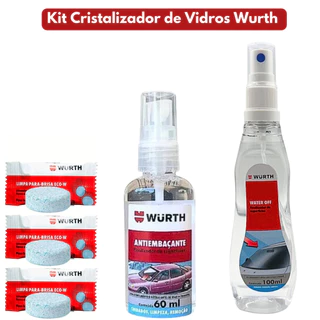 Kit 3 Unidades Cristalizador De Vidros Water Off 100ml + 1 Anti-embaçante 60ml + 3 Pastilhas Limpa Para-Brisa 9g Wurth