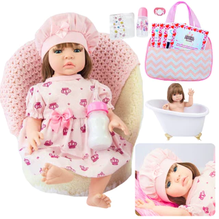 Bebê Reborn Realista Silicone Boneca Pode Dar Banho Menina Vestido