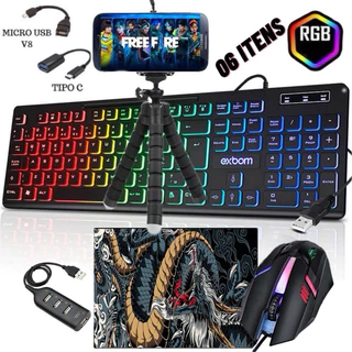 Kit Mobilador Gamer RGB Para Android Com Teclado Mouse Tripé e Adaptador C e V8 Free Fire em Oferta na Shopee