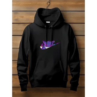 Moletom Canguru Masculino Blusa de Frio Com Capuz Flanelado Blusa Moletom Pokemon Gengar Dark Hype Alta Qualidade