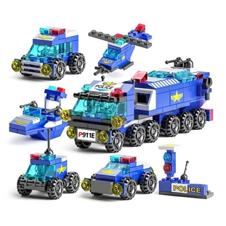 Brinquedo Blocos de Montar 7 em 1 Diversos Modelos Policia Bombeiro Aviao Helicoptero Foguete
