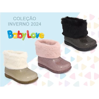Bota galocha infantil feminina botinha bebê menina pelo glitter lançamento