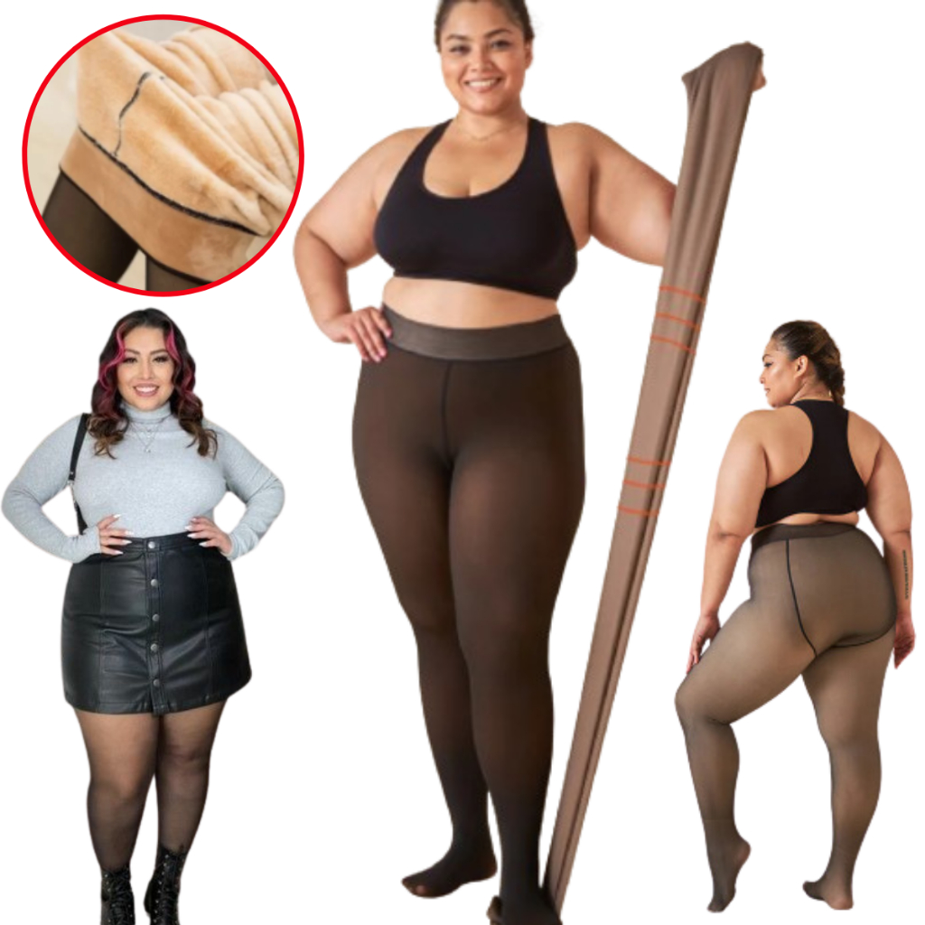 Meia Calça Plus Size Térmica Forrada de Pelinho Peluciada Translúcida de Lã Legging Grossa Inverno Quente Feminina