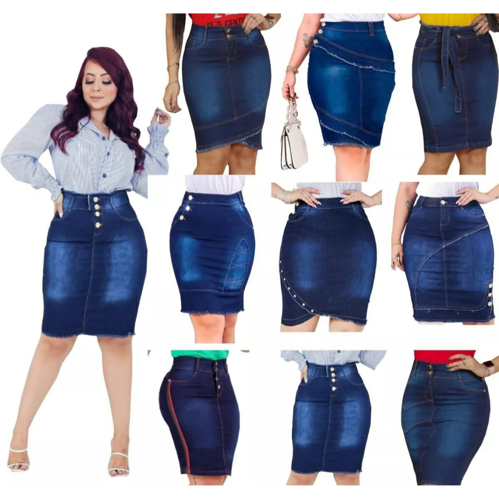 Kit 3 Saia Jeans Moda Evangelica Feminina Com Lycra