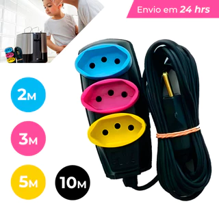 Extensão Elétrica 2/3/5/10 (METROS) Bivolt - Tomadas Tripolares Coloridas