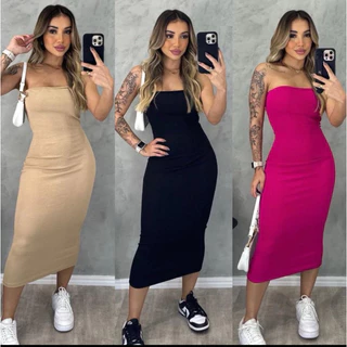 Vestido Midi Tomara que Caia Canelado Tubinho - Elegância e Conforto em um Único Vestido!