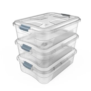 Kit 3 Caixas Organizadoras Transparente 28 Litros com Travas Super Resistente