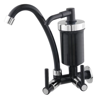Torneira De Parede Para Cozinha Bica Alta Com Filtro 1/4 De Volta B Preta Com Cromado