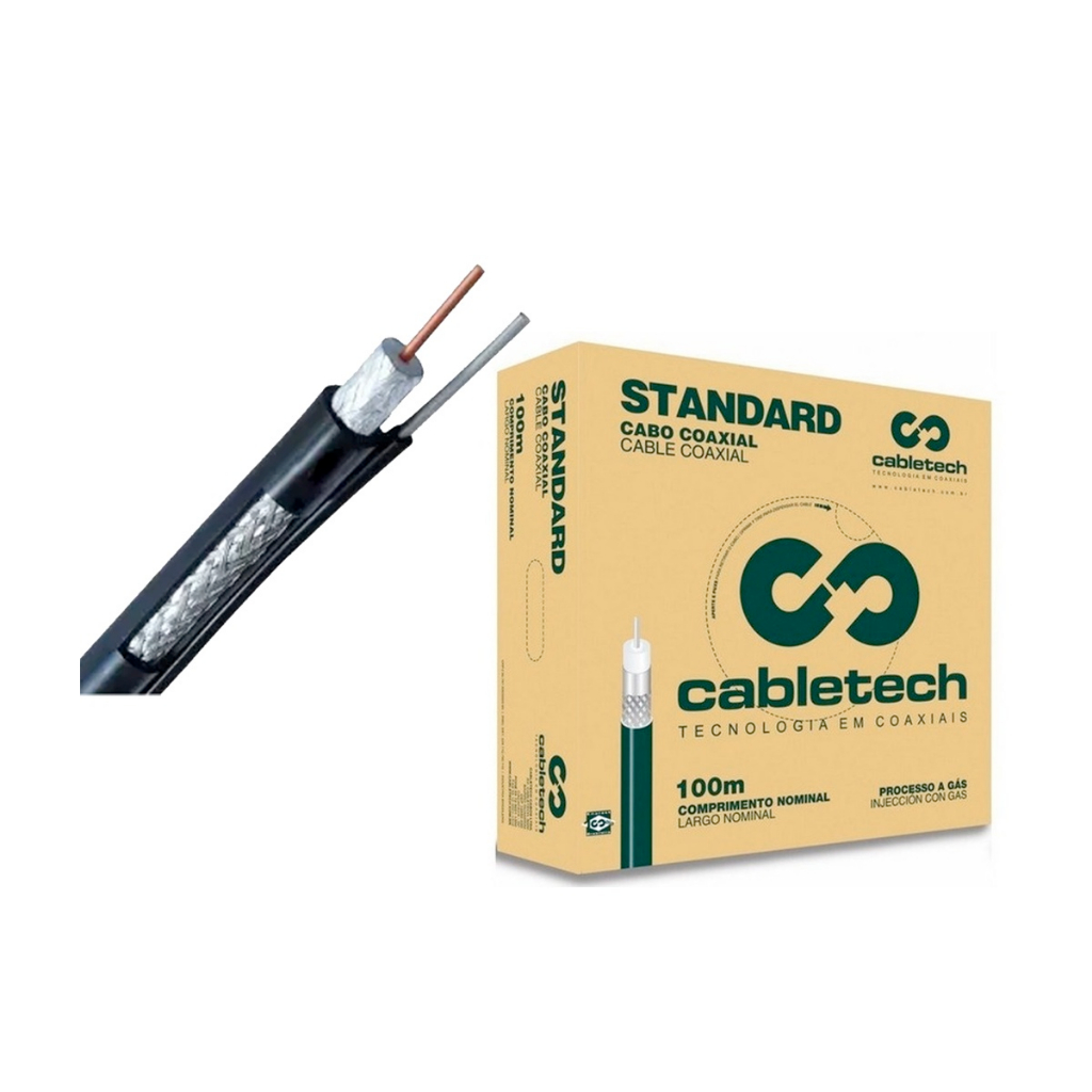 Cabo Coaxial Rg6 Preto C/ Mensageiro Net, Claro Para catv e cftv, Antena