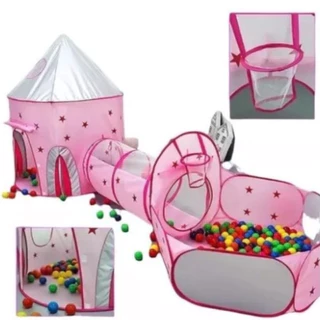 Barraca Infantil Toca Túnel 3 Em 1 Rosa coom Cesta Basquete/só barraca