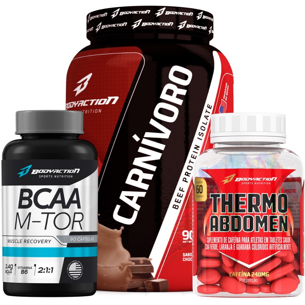 Carnívoro Isolate Beef Protein 900g + Bcaa + Thermo Abdomen Bodyaction ...