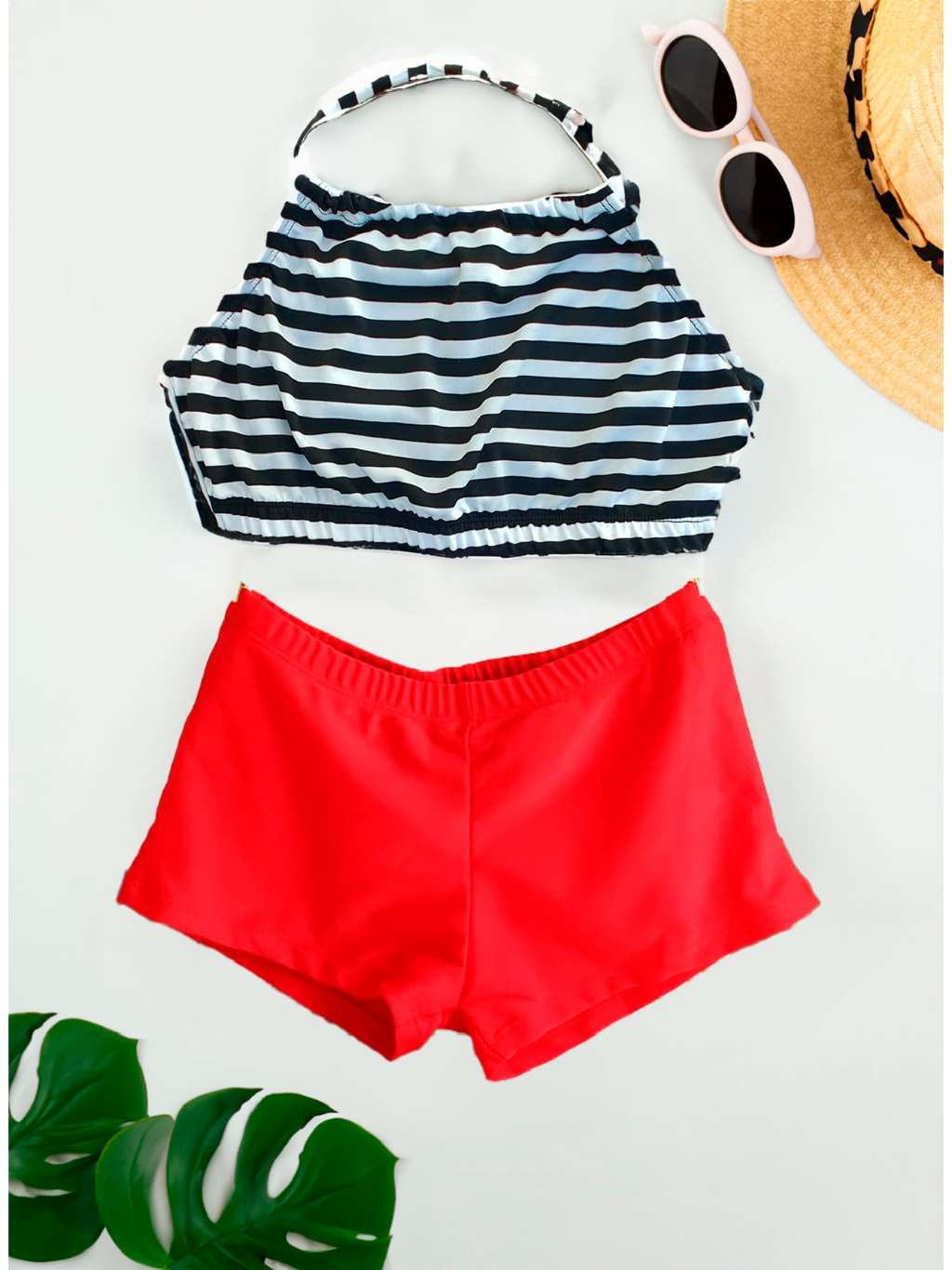 Conjunto de Biquíni com shortinho Infantil Juvenil Top Cropped e Shorts |  Shopee Brasil