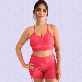 Conjunto canelado top + Short empina bumbum fitness para Treino Academia crosfit Zero transparência