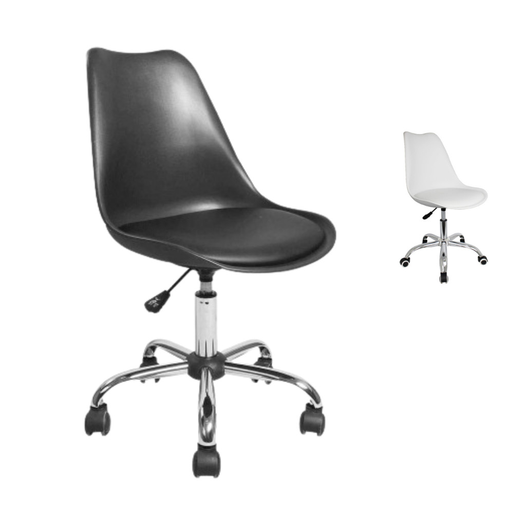 Cadeira Eiffel Office Branca Escritório Giratória 360º Confortável Design Moderno Ajuste de Altura Assento Acolchoado Branca / Preta Base de Metal