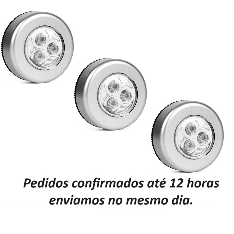 3 Luminárias lâmpada LED adesiva de emergência a pilha AAA 3 LEDs para fixar na parede telhado forro guarda roupas corredores