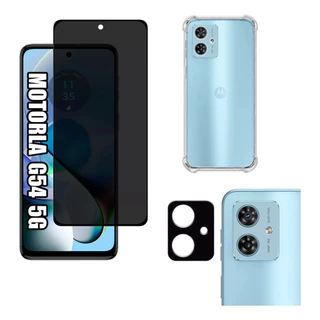 KIT Para Motorola Moto G54 6.5 | Película de Privacidade 3D - Capa Capinha Anti Impacto - Película da Câmera 3D