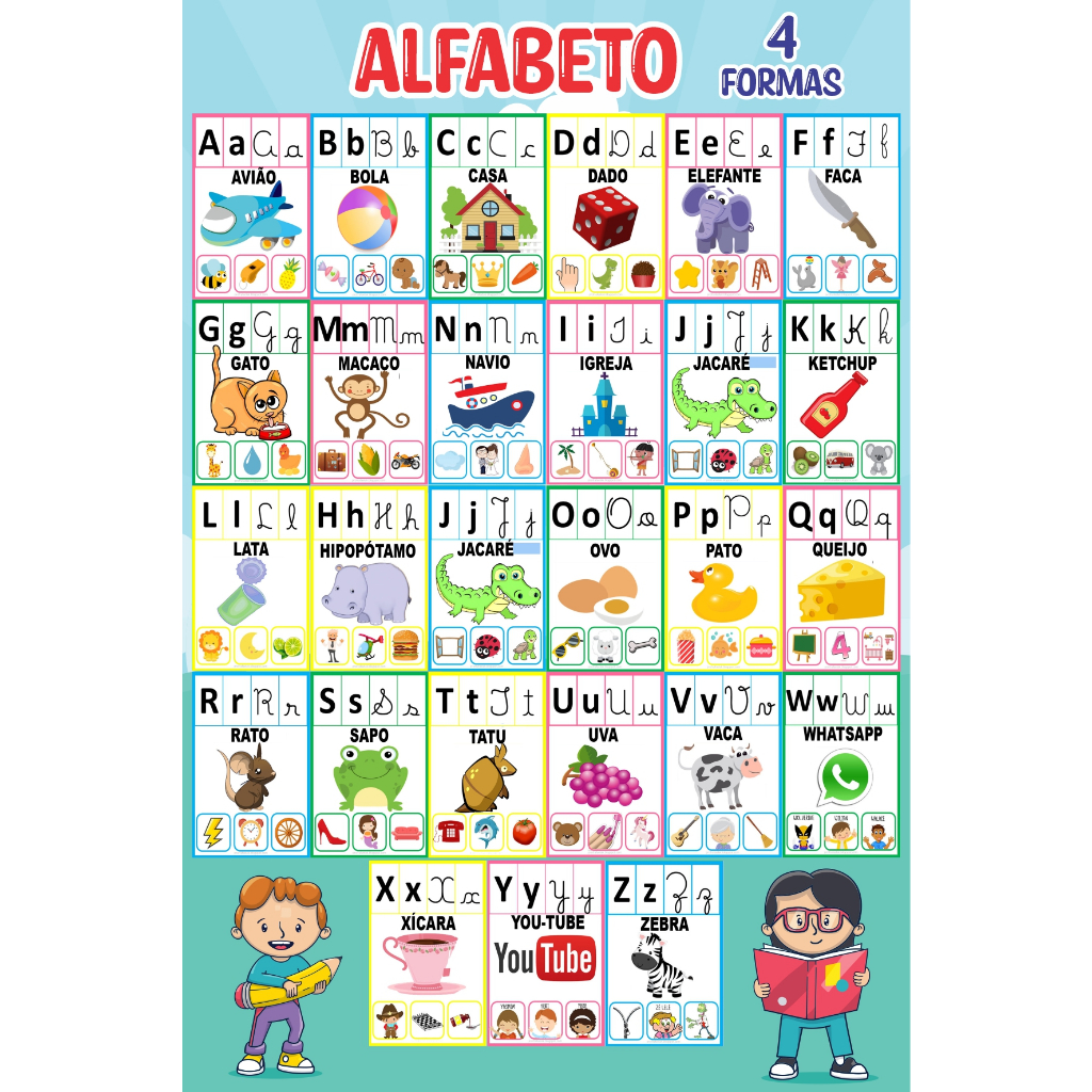 Banner Escolar Alfabeto 4 Formas Alfabetização Educação Infantil Recurso Pedagógico Alfabeto