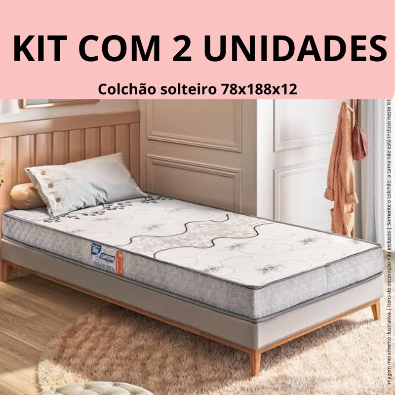 Kit 2 colchões solteiro espuma D20 78x188 altura 12cm | Shopee Brasil